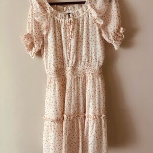 Current Air White and Orange Polka Dot Dress above the knee